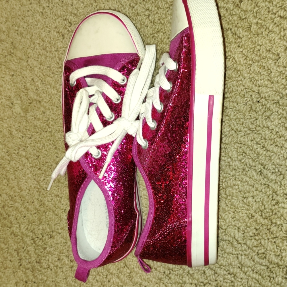 Girls Hot Pink Glitter Sneaker Shoes